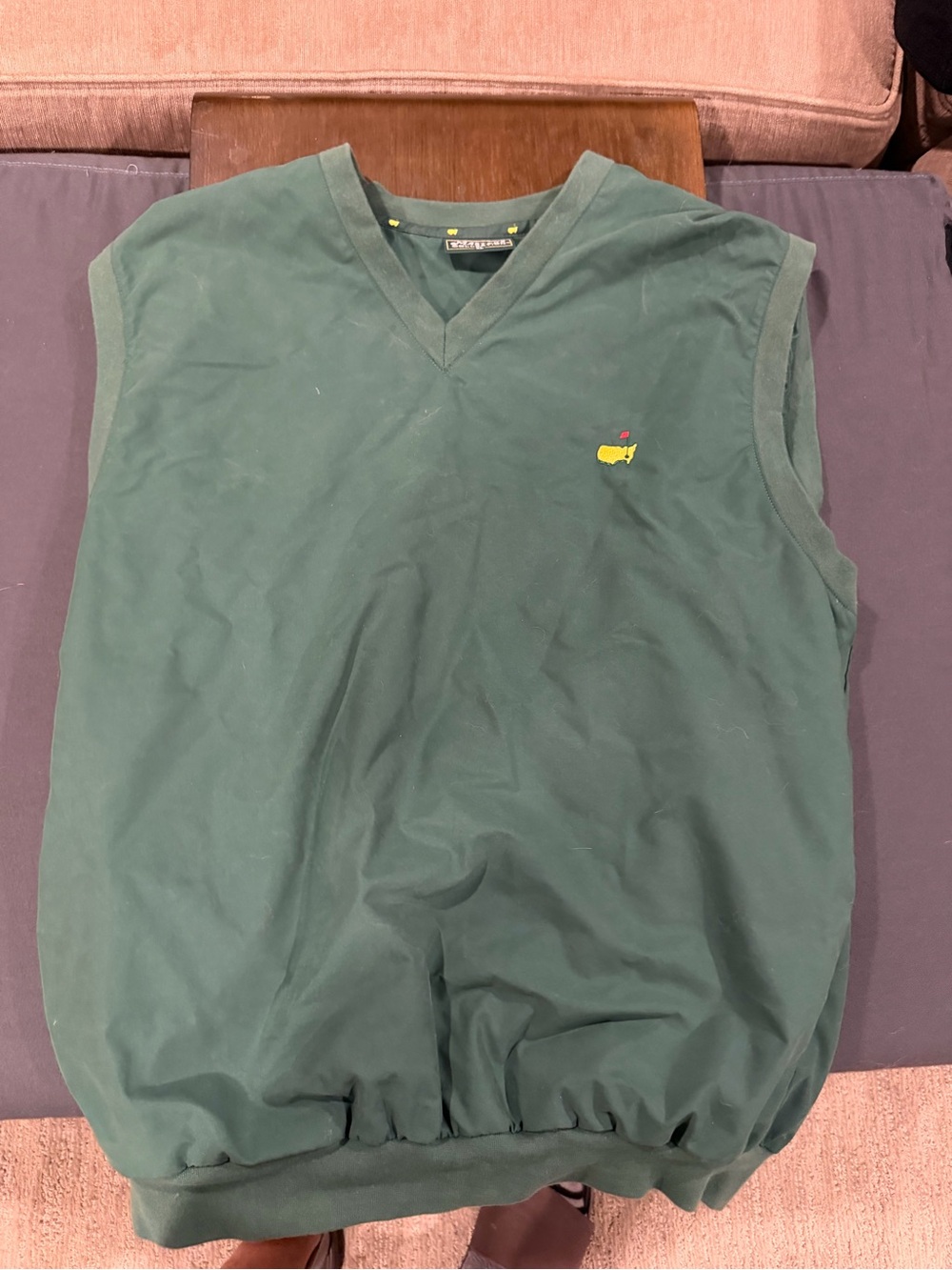 Green Sleeveless Masters golf V-Neck Sweater Vest with Yellow Logo